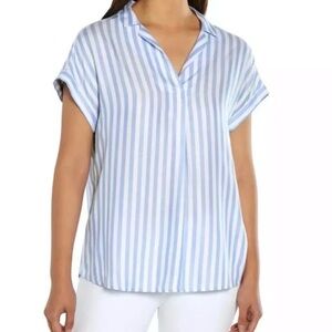 GAP Blue & White Striped Pullover Tunic Short Sleeve Blouse Large